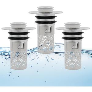 3 Pcs of Bathroom Sink Drain Strainer, Pop up Sink Drain Strainer, Anti-Odor and Anti-Backflow, Easily Filter Hair Impurities, Easy to Clean, Suitable for 1.3-1.57 Inch Drains (Bright Silver)