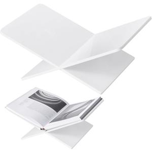 DECORANY Acrylic Book Stand 15 x 9 x 6 in Large Open Book Display Stand for Cookbook Art Book Bible Guest Book - Coffee Table Book Stand for Reading - White, Large