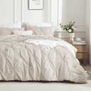 Andency California King Comforter Set Beige (104x96Inch), Pinch Pleat Comforter Set 3 Pieces, Oversized King Pintuck Bed Comforter, Microfiber Down Alternative Comforter Bedding Set for All Season