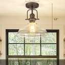 FEMILA Flush Mount Ceiling Light Fixture, 11" Farmhouse Semi Flush Kitchen & Bedroom Ceiling Light, Oil Rubbed Bronze with Clear Glass Shade, Rustic Industrial Lighting, 4FY09-F ORB