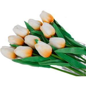 Latex Tulips with Stems Real Look, Tulipanes Artificiales para Decoracion, Artificial Tulips Flowers Real Touch, White Latex Tulips with Stems Artificial Flowers (P, 10PCS)
