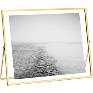 eletecpro 10x8 Metal Picture Frame with Real Glass Cover, Horizontal Tabletop Display Photo for Multiple Size up to 10x8, Floating Photo Frame Diaplay 8x6, 7x5, 6x4 for Wedding, Party, Home Decor, (Gold)