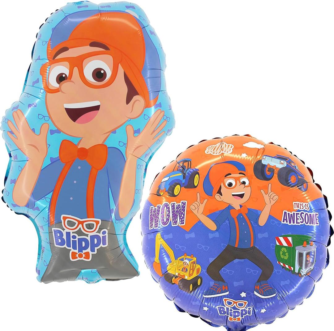 Toyland 2 Pack Blippi Balloons - 18" Round Characters Balloon & Large 29" Blippi Shaped Balloon - Children's Party Decorations