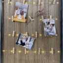 Clip Picture Frame with LED Fairy Lights, Solid Wood Frame with Wooden Clothespins to Hang Photos, Cute Accents, and Mementos, Vintage Home Decor, 15.75 x 19.25 (Black)