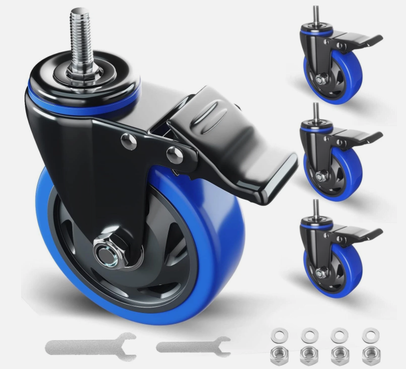 4 Inch Stem Caster Wheels Heavy Duty with Dual Locking 2200Lbs, Threaded Stem Casters 3/8" 16 x 1, Swivel Industrial Casters Set of 4, Wheels for Cart and Furniture