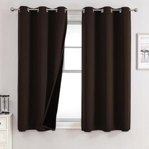 ChrisDowa 100% Blackout Curtains for Bedroom with Black Liner, 2 Thick Layers Total Blackout Thermal Insulated Grommet Small Window Curtains 2 Panels Set (Brown, 42 x 45 Inch) (42"W x 45"L (Pack of 2))