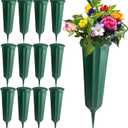 12 Pack Memorial Flower Vase Plastic Cemetery Vases with Spikes Cemetery Decorations for Grave Decorations for Cemetery Vases for Flowers Plastic Flowers for Grave Vase (Green)