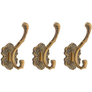 Vintage Coat Hooks Wall Mount, Unique Heavy Duty Wall Hooks for Hanging Towel Key Purse Hat Robe Clothes Decorative Hook for Bathroom Shower Closet Entryway Antique Brass 3 Pack