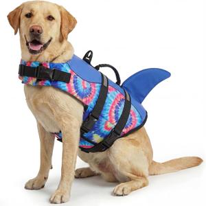 ASENKU Dog Life Jacket - Pet Safety Vest for Swimming & Boating, Shark Life Jacket with Floatation, Dog Lifesavers Swimsuits for Dogs (Blue Bandhnu, L)