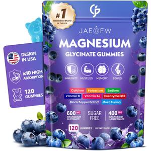 Magnesium Glycinate Gummies 1000mg High Absorption Magnesium Complex with CoQ10, Vitamin D3 & B6 Sugar Free Magnesium Gummies for zzZ, Focus & Relaxation, for Women, Men & Kids Blueberry