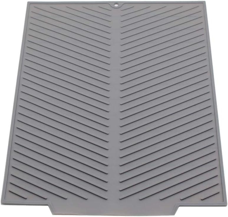 Silicone Dish Draining Mat, Eco Friendly Dish Drying Mat Kitchen Counter Anti-Skid and Heat Insulation Pad, Sink Drainer Mat with Dense Drainage Grooves (L (20"16"))