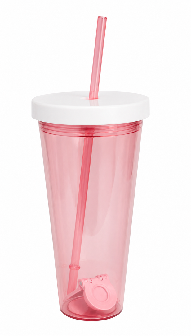 Pink Plastic Tumbler Cup for Hot or Cold Drinks - 22 oz (Pink Rose)