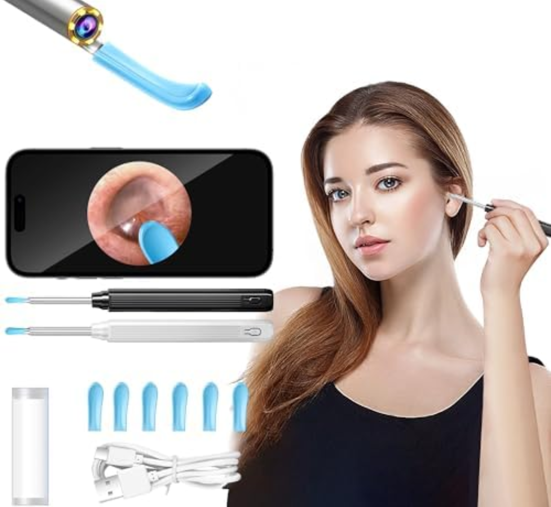 Pack of 2 Ear Wax Removal Tool - Ear Camera with 360° Visual Ear Cleaning Kit - 6 Silicone Covers - Ear Wax Removal Kit - Ear Wax Cleaner Earwax Removal Kit White