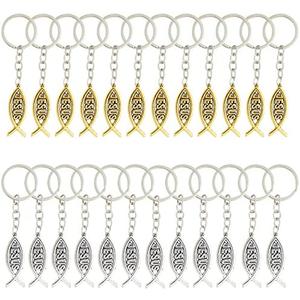 Juvale Jesus Fish Keychains 12 -Pack Metal - 1 In Dia x 3 In L Gold & Silver Zinc Alloy - Bulk Religious Favors for Church Events & Christian Party Favors