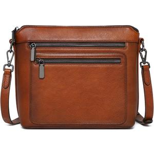 COOLCY Genuine Leather Crossbody Bags for Women Purses and Handbags for Ladies with Multiple Pockets Shoulder Satchel Bag (Brown)