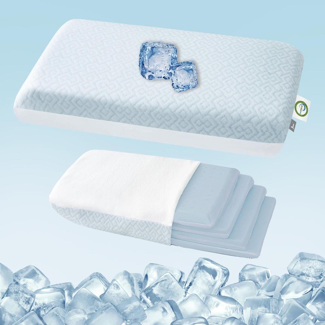 LOFE Adjustable Memory Foam Pillow - 4 Height from 1.2 to 4.8in, Cervical Pillow for Neck Pain Relief, CertiPUR-US Neck Support Pillow for Side Sleepers, Back/Stomach Sleepers, a Removable Cool Cover (White)