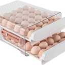 Sooyee 60 Capacity Egg Container for Refrigerator, Household Egg Holder with Time Memory, Transparent 2 Drawers Chicken Egg Storage Container, White