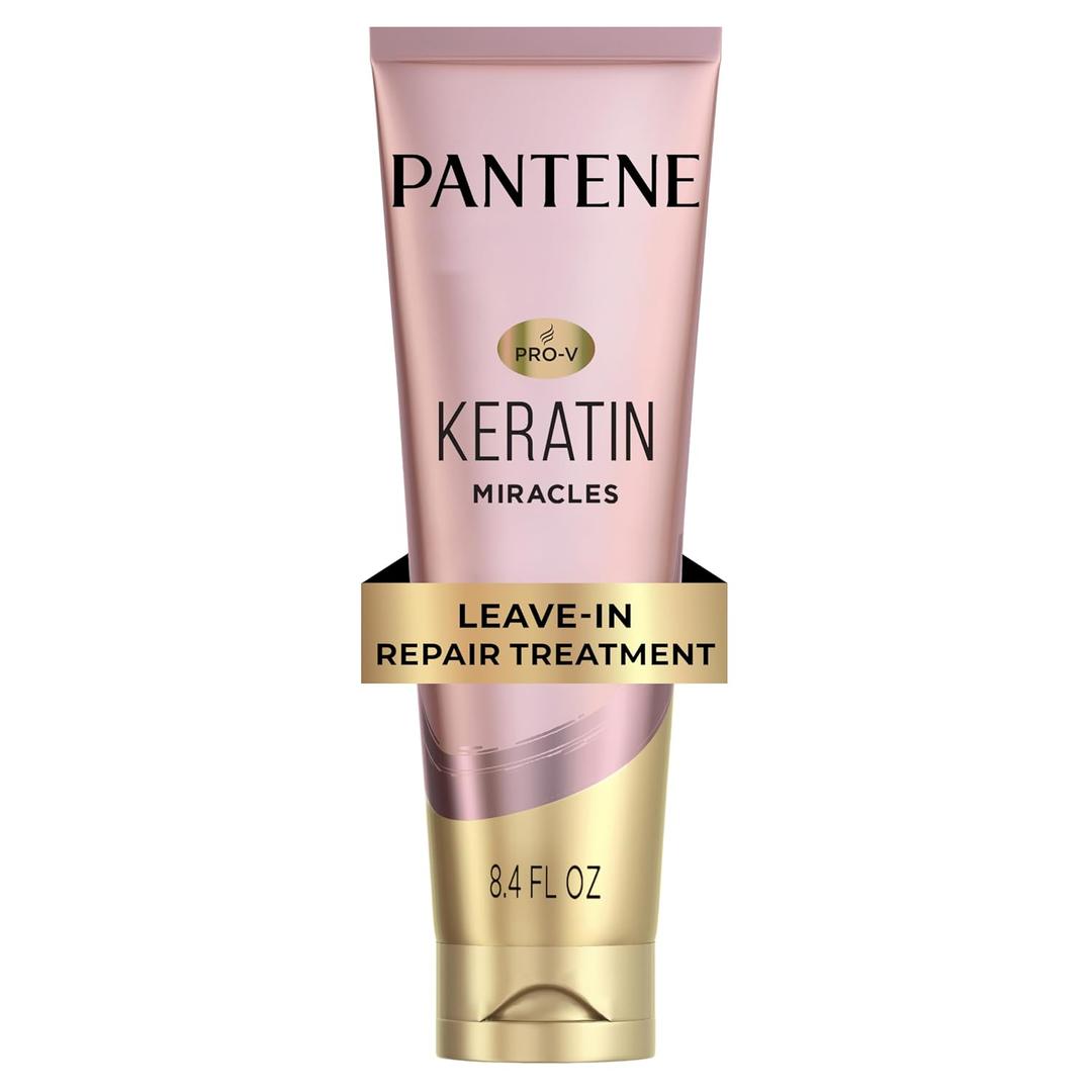 Pantene Keratin Leave-In Conditioner with Argan Oil, Protein Treatment for Dry, Damaged & Color-Treated Hair, Repairs Split Ends & Protects from Damage, Formaldehyde-Free, 8.4 Fl Oz