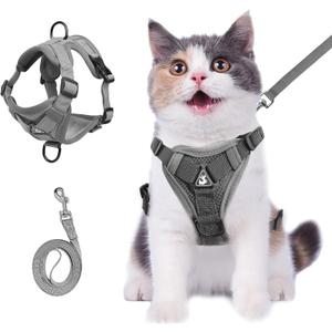 Wanheart cat Chest Harness and Leash, Anti-Escape Adjustable Soft Mesh cat Leash and Chest Harness Set for All Types of Cats cat Vests (Grey, 6.6-9.9lb)