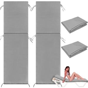 2 Pcs Waterproof Chaise Lounge Cushion Cover Outdoor (Not Includes Cushion) 72 x 21 x 3 Inch Chair Replacement Cover Chaise Slipcover with Zipper Ties for Patio Pool (Light Grey)