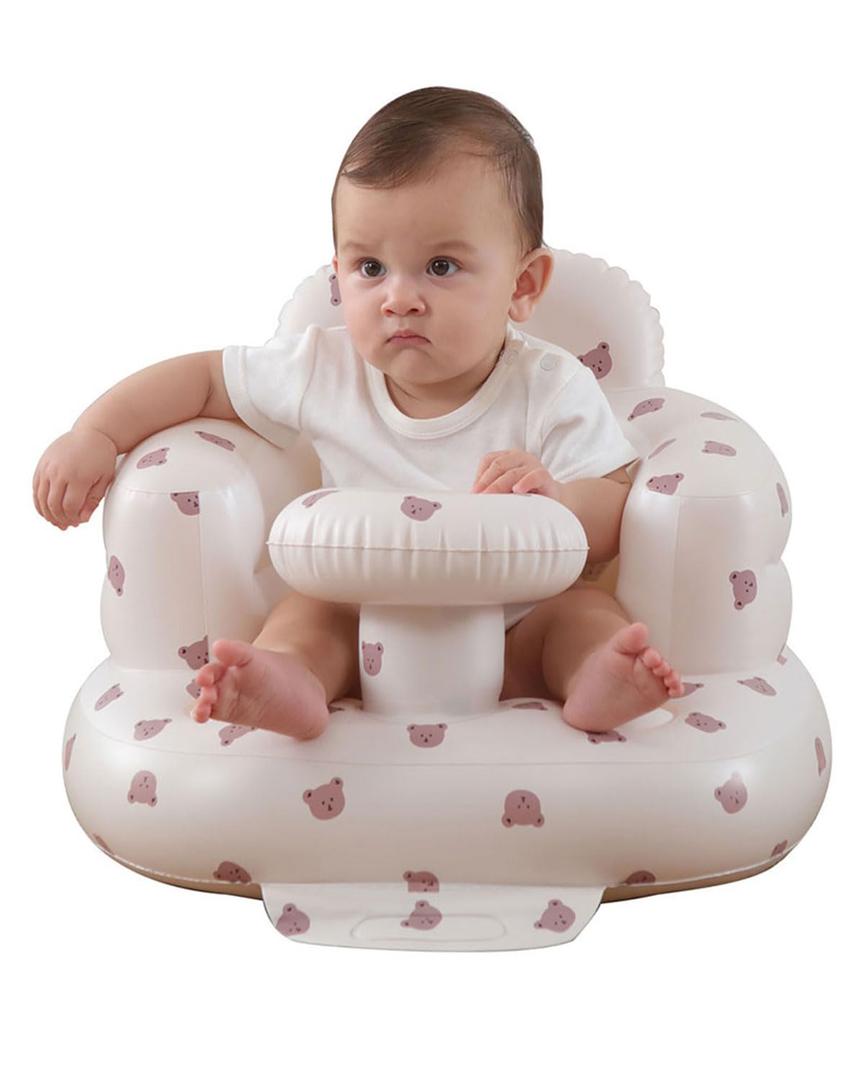 Upgrade Inflatable Baby Seat with Tray for Babies 3-36 Months, Built in Air Pump Bumbo Seat with Tray, Load-Capable Baby Chair Sit Me up Floor Seat for Baby, Learning to Sit&Feeding (Bear)