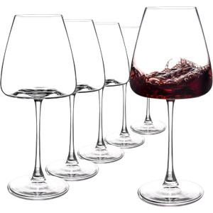 Red Wine Glasses Set of 6, 19.5 oz Durable Wine Glasses, Large Long Stem Wine Glasses with Unique Concave Bowl Base for Wine Tasting, Holiday and Home - Clear Glass