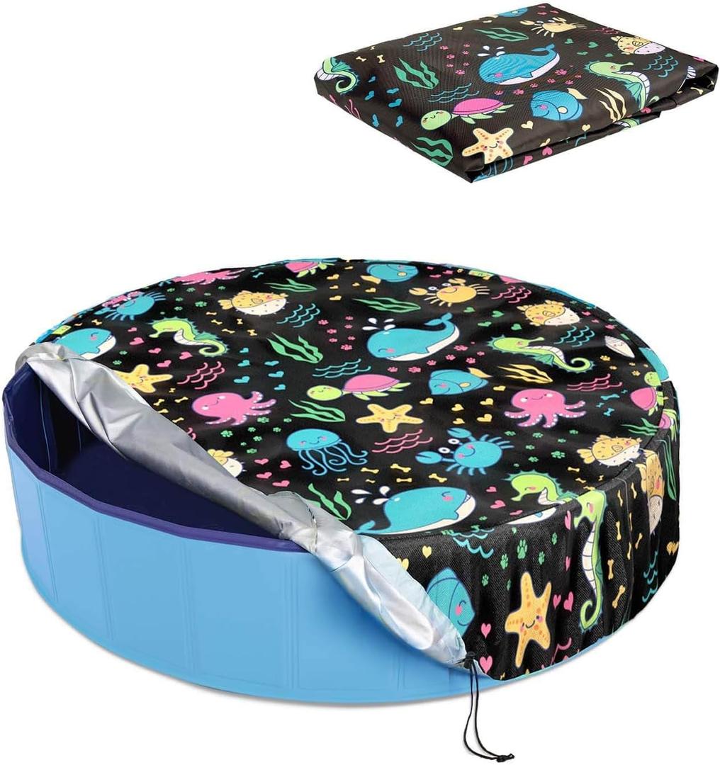 Foldable Round Dog Swimming Pool Cover, for 32 "/63/48 Collapsible Outdoor Tub, PVC Coating Waterproof and UV Protection, Leakproof Washable Kiddie Pet Small Paddling Bath Accessories