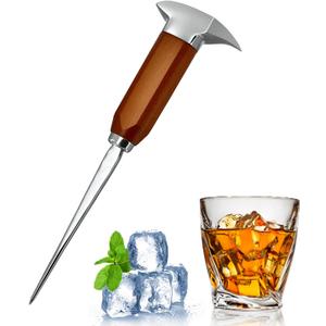 Ice pick for breaking ice, 8.85-inch long ice pick with wooden handle, stainless steel ice pick tool, suitable for kitchen, bar, bartender, home and commercial use.