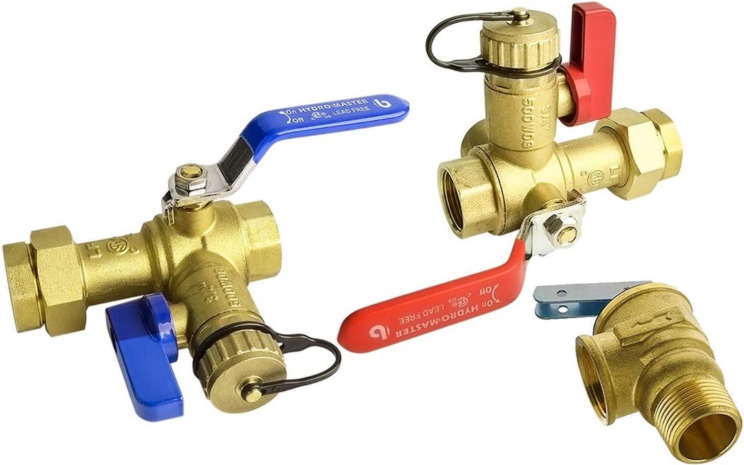 HYDRO MASTER Tankless Water Heater Service Valve Kit with Pressure Relief Valve 3/4-Inch IPS Isolator Clean Brass