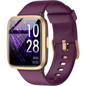 Stiive Fitness Tracker, Smart Watch for Men Women, Activity Fitness Watch with Heart Rate Monitor, Pedometer, Sleep Monitor, 50 Meters Waterproof Step Tracker Compatible with iOS & Android Phones (Purple Gold)