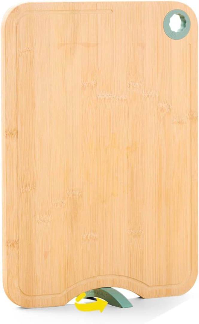 Bamboo Self Standing Cutting Board With Groove Dishwasher Safe Heat Safe Heavy Duty 16 x 11 inch