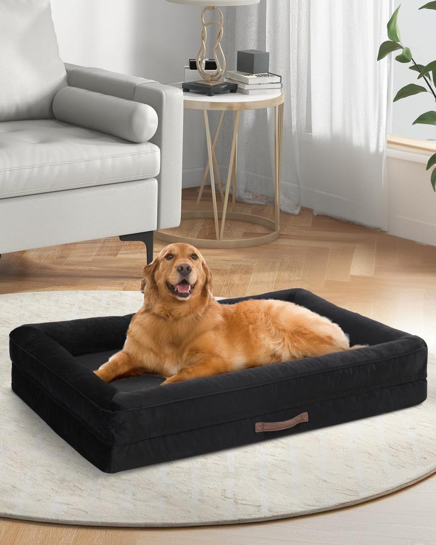 Upvilla Orthopedic Dog Bed XXL, Four-Sided Dog Sofa, Washable Cover, Black