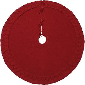 vctops Christmas Tree Skirt 48 Inch Large Rustic Knitted Xmas Tree Skirts Mat Cable Knit Trim Border Tree Skirt for Holiday Party Decorations - Burgundy