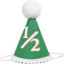 BOOMPA Half Birthday Party Hat, Green Felt with White Pom Pom, 1/2 Number Design