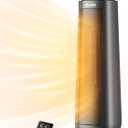 PELONIS PTH15A4BGB Ceramic Tower 1500W Indoor Space Heater with Oscillation, Remote Control, Programmable Thermostat & 8H Timer, ECO Mode, Tip-Over Switch & Overheating Protection, Gray (Grey)