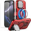 MMHUO for iPhone 16 Pro Case with Adjustable Camera Protector & Screen Protector,[Compatible with MagSafe] [Military Grade Protection] Shockproof Phone Case for iPhone 16 Pro,Red