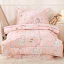 JSD Pink Unicorn Toddler Bedding Set, 4 Piece Bed-in-a-Bag Toddler Microfiber Comforter Sheet Set, All Season Machine Washable