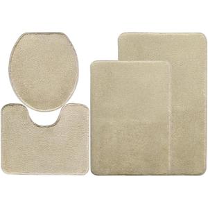 Bathroom Rug Sets, 4 Pieces Soft Area Rugs Set, Toilet Base Mat Carpet, Absorbent Washable Mats Dry Quickly, Home Dcor and Bath Room Accessories, Khaki