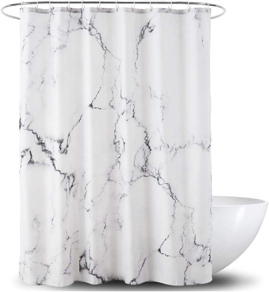 YOSTEV Marble Bathroom Shower Curtain,Grey and White Fabric Shower Curtain with Hooks,Unique 3D Printing,Decorative Bathroom Accessories,Water Proof,Reinforced Metal Grommets,Standard 72x72 Inches