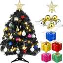 Hungdao 20 Inch Tabletop Mini Christmas Tree Set with LED Lights Artificial Small Xmas Tree DIY Decor Ornaments Balls, Star Treetop for Home Indoor Table Desk(Black)