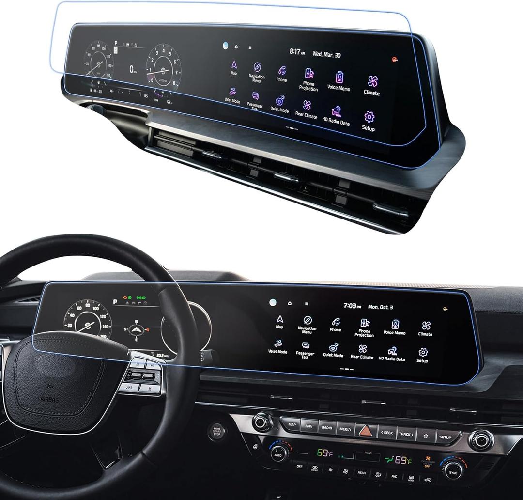 2PCS Car Nano Screen Protector for 2023 2024 2025 Kia Telluride Accessories 12.3 Inch GPS Navigation Multimedia Infotainment Display Touchscreen Protector Film HD Clear Bubble Free