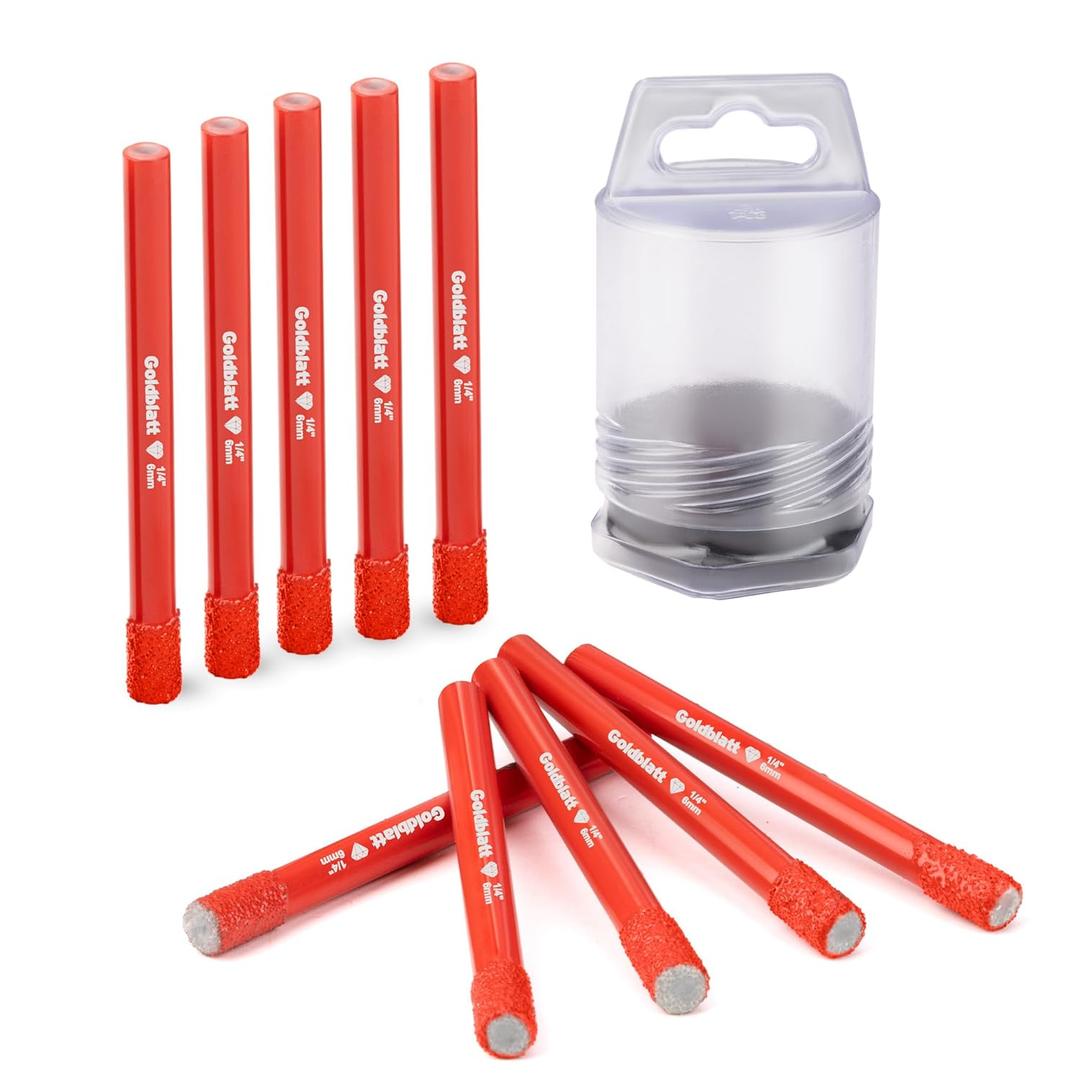 Goldblatt 10PCS 1/4" Diamond Drill Bits, 6mm Diamond Hole Saw Kit for Porcelain Tile Ceramic Concrete Granite Marble Hard Materials (not for Wood)