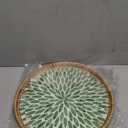 Round Rattan Tray with Mother of Pearl Inlay, Decorative Wicker Serving Tray with Wooden Base, Woven Basket Trays for Bread Fruits Coffee, Leaf (Leaf - 11.8 Inch)