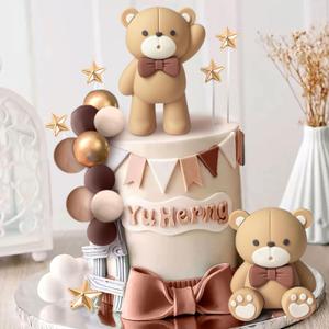 JeVenis Beige Brown Bear Cake Decoration Beige Brown Balls Cake Topper Boho Bears Cake Decoration Baby Shower Birthday Cake Decoration