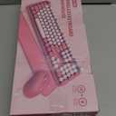 Wireless Keyboard and Mouse Combo  Round Keycaps, FullSize Retro Typewriter Keyboard with Detachable Wrist Rest, Sleep Mode & Tilt Legs, 2.4GHz Cordless Connection for Mac/Windows/PC (Hot Pink)