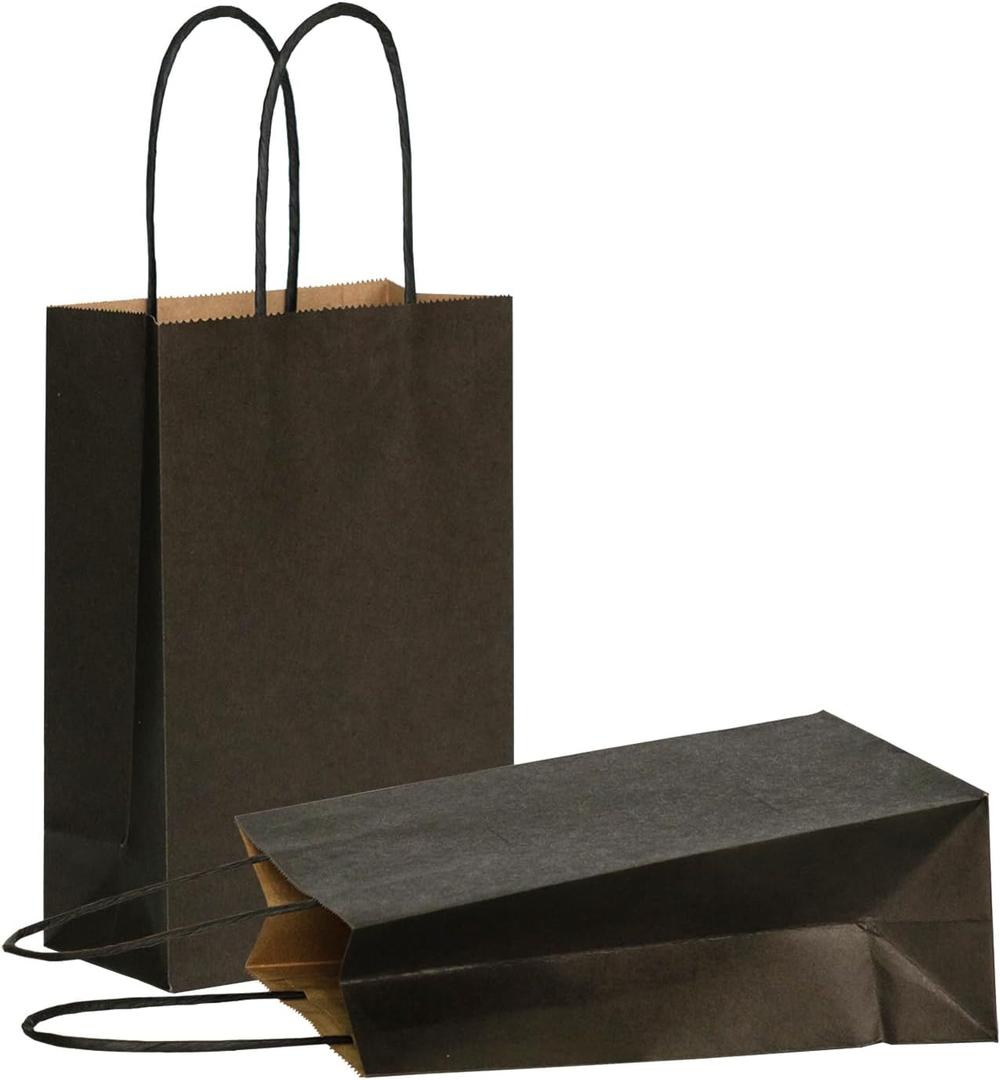AZOWA Gift Bags Mini Kraft Paper Bags with Handles (4.7 x 2.4 x 6 in, Black, 25 Pcs)