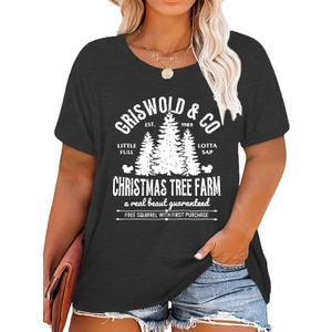 JINTING Plus Size Christmas Shirts for Women Christmas Tree Graphic Tees Xmas Holiday Short Sleeve T-Shirt Top (Black, XL)