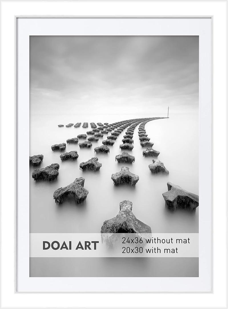 DOAI ART 24x36 Poster Frame White without Mat for Displaying 20x30 Pictures with Mat - Polished Plexiglass for Wall Vertically or Horizontally Display - Wall Mounting Hardware Included, 24x36-1 Pack