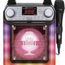Singing Machine Portable Karaoke Machine with Wired Mic, Bluetooth, LED Lights - For Adults & Kids (Black)