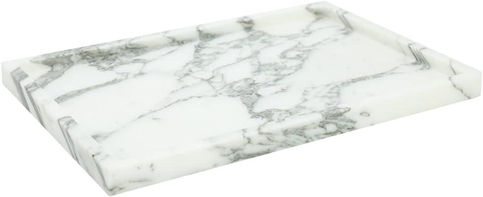 Real Luxurious Natural Marble Vanity Tray Genuine Marble Storage Tray for Home Decor Stone Tray for Bathroom/Kitchen/Vanity/Dresser Non-Resin/(arabescato), Size: 12" x 8" x 0.7"